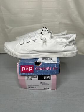 Pop Highbar Womens Sneakers Slip On Flat White Casual Shoes Size 6 M